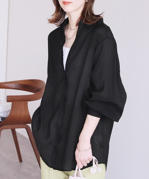 reca（レカ）の「ボリュームスリーブシアーシャツ（シャツ/ブラウス・レディース・グリーン/オフホワイト/ブラック/ブルー・FREE）」の4枚目の写真