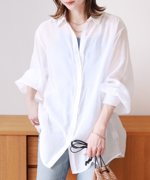 reca（レカ）の「ボリュームスリーブシアーシャツ（シャツ/ブラウス・レディース・グリーン/オフホワイト/ブラック/ブルー・FREE）」の9枚目の写真