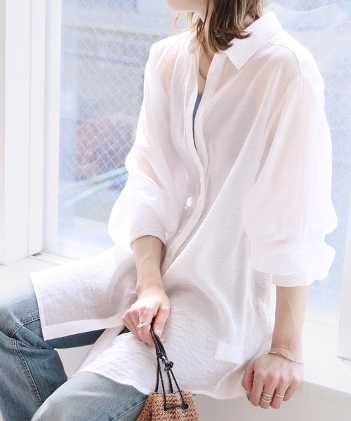 reca（レカ）の「ボリュームスリーブシアーシャツ（シャツ/ブラウス・レディース・グリーン/オフホワイト/ブラック/ブルー・FREE）」の11枚目の写真