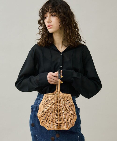 TSURU by Mariko Oikawa（ツルバイマリコオイカワ）の「【TSURU by MARIKO OIKAWA(ツルバイマリコオイカワ)】Mickleton/レザーハンドル巾着付きかごバッグ（かごバッグ・レディース・ブラック・FREE）」の5枚目の写真