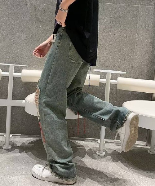 MGV(エムジーヴィー)の「ステッチ&クラッシュダメージストレートデニムパンツ(デニムパンツ・メンズ・ブルー・MEDIUM/LARGE/X-LARGE)」の5枚目の写真
