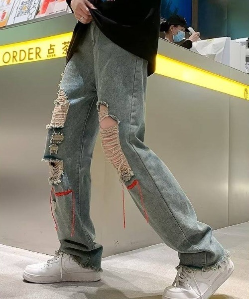 MGV(エムジーヴィー)の「ステッチ&クラッシュダメージストレートデニムパンツ(デニムパンツ・メンズ・ブルー・MEDIUM/LARGE/X-LARGE)」の8枚目の写真