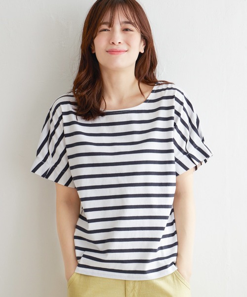 LBC（エルビーシー）の「ボーダー袖タックプルオーバー（Tシャツ/カットソー・レディース・ネイビー/ピンク/グリーン・M/L）」の5枚目の写真