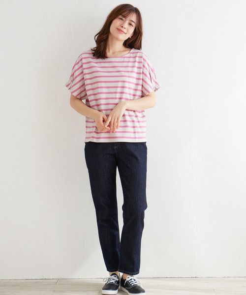 LBC（エルビーシー）の「ボーダー袖タックプルオーバー（Tシャツ/カットソー・レディース・ネイビー/ピンク/グリーン・M/L）」の8枚目の写真