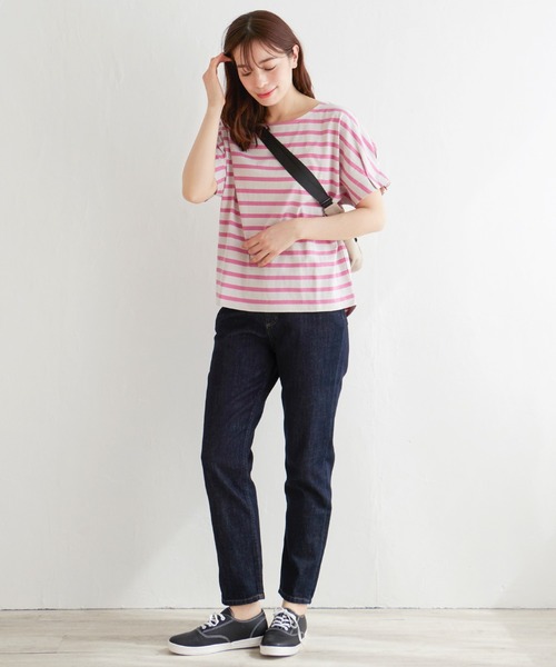 LBC（エルビーシー）の「ボーダー袖タックプルオーバー（Tシャツ/カットソー・レディース・ネイビー/ピンク/グリーン・M/L）」の4枚目の写真