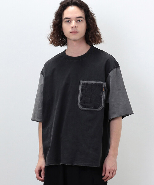 Purple&Yellow(パープルアンドイエロー)の「ポケット付き デニムTシャツ(Tシャツ/カットソー・メンズ・ライトインディゴブルー/ブラック・SMALL/LARGE/MEDIUM)」の4枚目の写真