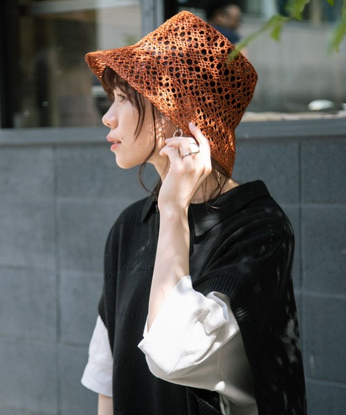 Casselini（キャセリーニ）の「Casselini/スカシアミバケットハット（ハット・レディース・ベージュ系その他/オレンジ系その他/グリーン・FREE）」の7枚目の写真