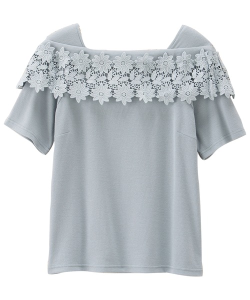alotta(アロッタ)の「オフショル風レースデザイントップス(Tシャツ/カットソー・レディース・ブラック/ホワイト/サックスブルー・LL/L/M/3L)」の4枚目の写真