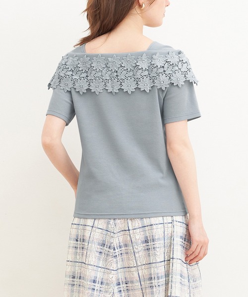 alotta(アロッタ)の「オフショル風レースデザイントップス(Tシャツ/カットソー・レディース・ブラック/ホワイト/サックスブルー・LL/L/M/3L)」の11枚目の写真