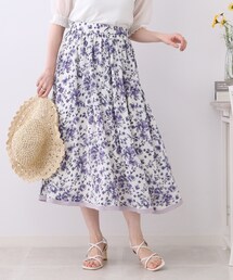 couture brooch | 【甘くなりすぎない、上品華やかプリント】トワルドジュイライク　配色ラインスカート(スカート)