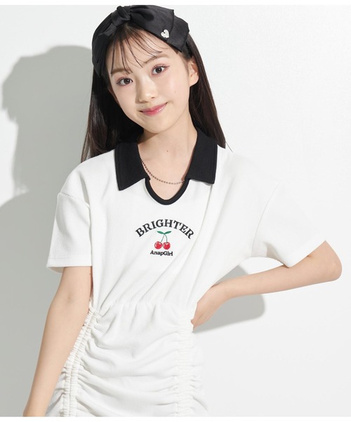 ANAP GiRL(アナップガール)の「エリ付シャーリングワンピース(ワンピース・キッズ・ブラック/ホワイト・XS/S/M)」の3枚目の写真