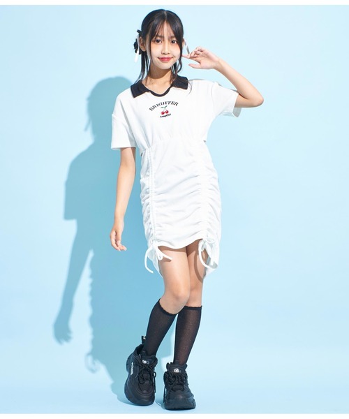 ANAP GiRL(アナップガール)の「エリ付シャーリングワンピース(ワンピース・キッズ・ブラック/ホワイト・XS/S/M)」の19枚目の写真