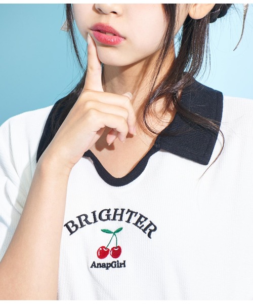 ANAP GiRL(アナップガール)の「エリ付シャーリングワンピース(ワンピース・キッズ・ブラック/ホワイト・XS/S/M)」の21枚目の写真