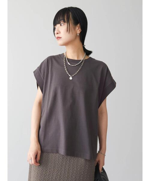 Sugar spoon（シュガースプーン）の「・SUGAR　SPOON　フレンチリブTシャツ（Tシャツ/カットソー・レディース・チャコールグレー/オフホワイト/ブラック/ブラウン・FREE）」の3枚目の写真