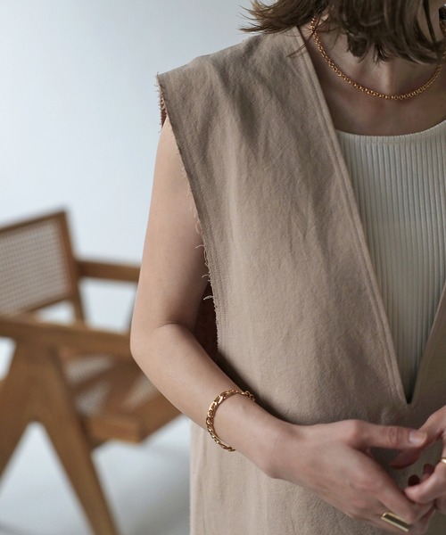 セール】リネン混ディープVベスト×リブタンクワンピース（ワンピース