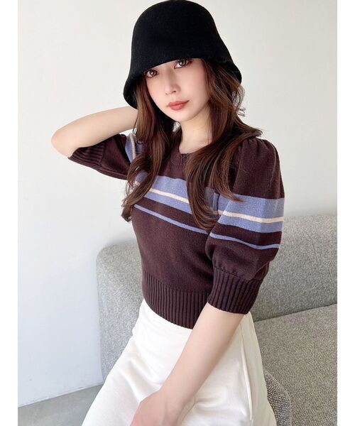 RESEXXY（リゼクシー）の「バブルスリーブクロップドニット（ニット/セーター・レディース・ブラウン/アイボリー/ブラック・FREE）」の19枚目の写真