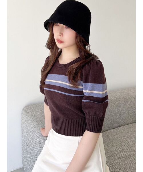 RESEXXY（リゼクシー）の「バブルスリーブクロップドニット（ニット/セーター・レディース・ブラウン/アイボリー/ブラック・FREE）」の20枚目の写真