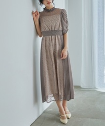 ワンピース フェイクレイヤード レトロ 洋風2色 S-XL 24zm1078 emi+ ワンピース レイヤード風バイカラーロングワンピース