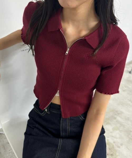 OLIVE des OLIVE（オリーブデオリーブ）の「ダブルジップリブ衿トップス　1032050180（ニット/セーター・レディース・ブラック/ブラック系その他/ボルドー/オフホワイト・FREE）」の4枚目の写真