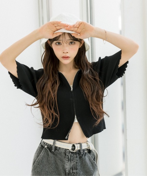 OLIVE des OLIVE（オリーブデオリーブ）の「ダブルジップリブ衿トップス　1032050180（ニット/セーター・レディース・ブラック/ブラック系その他/ボルドー/オフホワイト・FREE）」の15枚目の写真