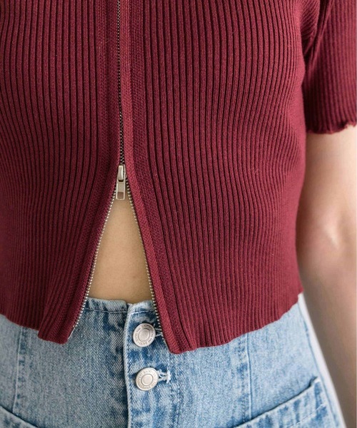 OLIVE des OLIVE（オリーブデオリーブ）の「ダブルジップリブ衿トップス　1032050180（ニット/セーター・レディース・ブラック/ブラック系その他/ボルドー/オフホワイト・FREE）」の19枚目の写真