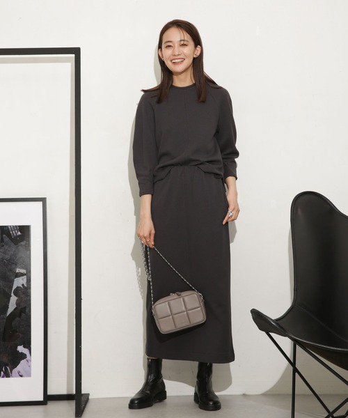 NANO universe（ナノユニバース）の「ミニブークレIラインスカート(セットアップ可)（スカート・レディース・アイボリー/チャコール・S/M）」の3枚目の写真