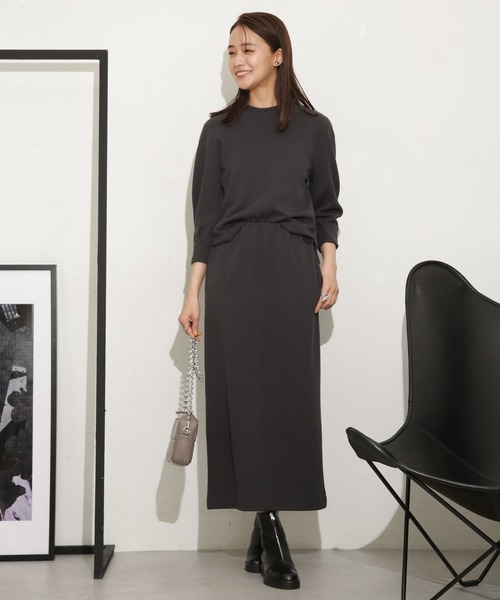 NANO universe（ナノユニバース）の「ミニブークレIラインスカート(セットアップ可)（スカート・レディース・アイボリー/チャコール・S/M）」の4枚目の写真