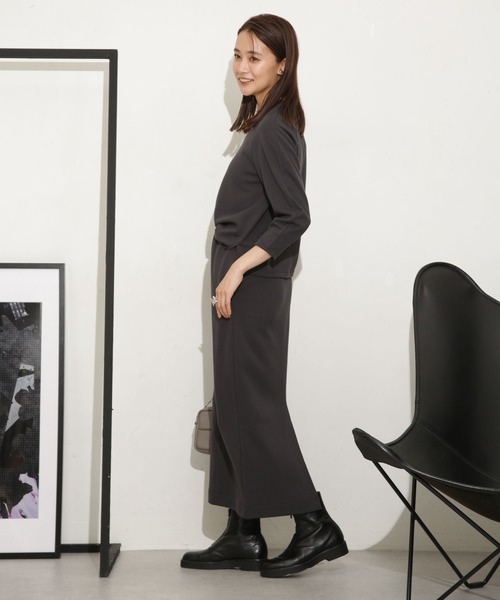 NANO universe（ナノユニバース）の「ミニブークレIラインスカート(セットアップ可)（スカート・レディース・アイボリー/チャコール・S/M）」の5枚目の写真