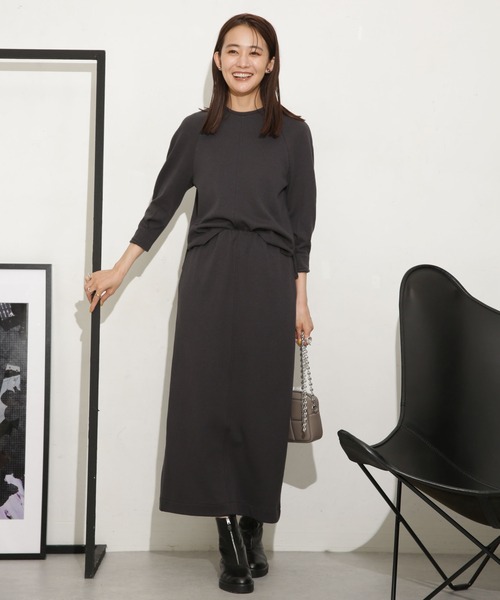 NANO universe（ナノユニバース）の「ミニブークレIラインスカート(セットアップ可)（スカート・レディース・アイボリー/チャコール・S/M）」の8枚目の写真