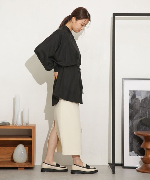 NANO universe（ナノユニバース）の「ミニブークレIラインスカート(セットアップ可)（スカート・レディース・アイボリー/チャコール・S/M）」の11枚目の写真