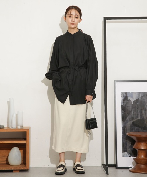 NANO universe（ナノユニバース）の「ミニブークレIラインスカート(セットアップ可)（スカート・レディース・アイボリー/チャコール・S/M）」の12枚目の写真