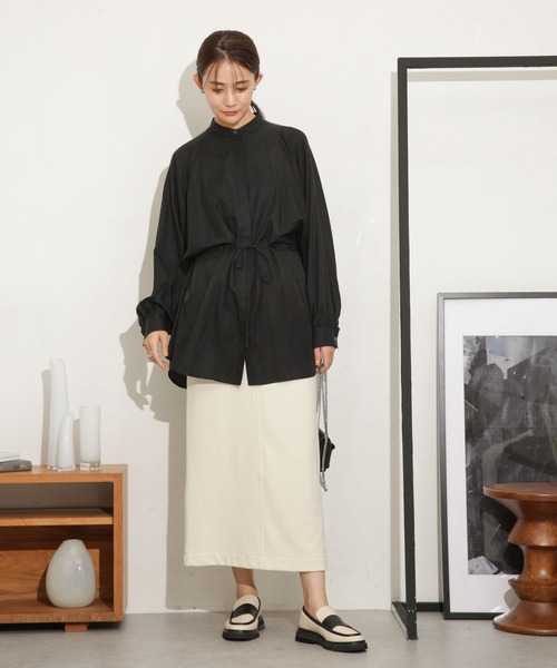 NANO universe（ナノユニバース）の「ミニブークレIラインスカート(セットアップ可)（スカート・レディース・アイボリー/チャコール・S/M）」の13枚目の写真