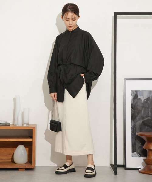 NANO universe（ナノユニバース）の「ミニブークレIラインスカート(セットアップ可)（スカート・レディース・アイボリー/チャコール・S/M）」の14枚目の写真