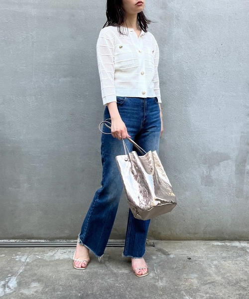 natural couture（ナチュラルクチュール）の「タック×透かしニット6分袖カーディガン（カーディガン/ボレロ・レディース・ピンク/ブルー系その他/ブラウン/ブラック/オフホワイト・FREE）」の9枚目の写真