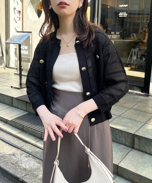 natural couture（ナチュラルクチュール）の「タック×透かしニット6分袖カーディガン（カーディガン/ボレロ・レディース・ピンク/ブルー系その他/ブラウン/ブラック/オフホワイト・FREE）」の10枚目の写真