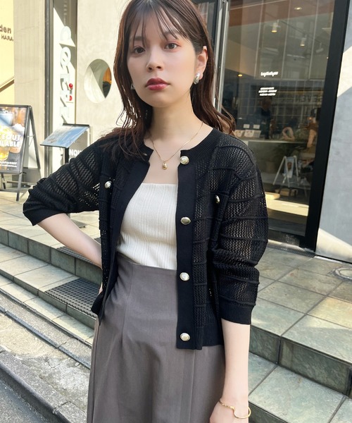 natural couture（ナチュラルクチュール）の「タック×透かしニット6分袖カーディガン（カーディガン/ボレロ・レディース・ピンク/ブルー系その他/ブラウン/ブラック/オフホワイト・FREE）」の11枚目の写真