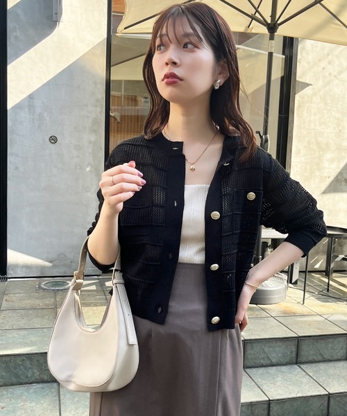 natural couture（ナチュラルクチュール）の「タック×透かしニット6分袖カーディガン（カーディガン/ボレロ・レディース・ピンク/ブルー系その他/ブラウン/ブラック/オフホワイト・FREE）」の12枚目の写真