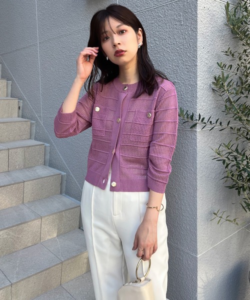 natural couture（ナチュラルクチュール）の「タック×透かしニット6分袖カーディガン（カーディガン/ボレロ・レディース・ピンク/ブルー系その他/ブラウン/ブラック/オフホワイト・FREE）」の20枚目の写真