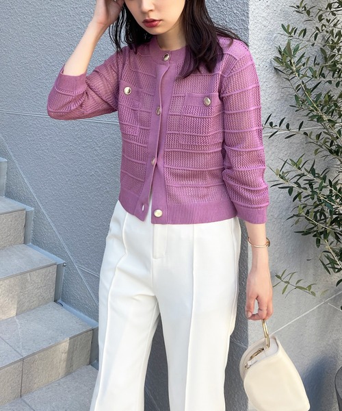 natural couture（ナチュラルクチュール）の「タック×透かしニット6分袖カーディガン（カーディガン/ボレロ・レディース・ピンク/ブルー系その他/ブラウン/ブラック/オフホワイト・FREE）」の19枚目の写真