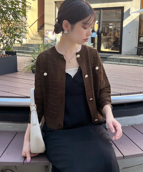 natural couture（ナチュラルクチュール）の「タック×透かしニット6分袖カーディガン（カーディガン/ボレロ・レディース・ピンク/ブルー系その他/ブラウン/ブラック/オフホワイト・FREE）」の15枚目の写真