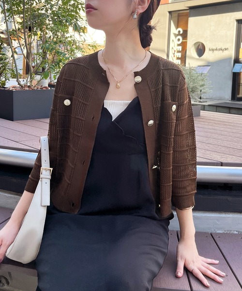 natural couture（ナチュラルクチュール）の「タック×透かしニット6分袖カーディガン（カーディガン/ボレロ・レディース・ピンク/ブルー系その他/ブラウン/ブラック/オフホワイト・FREE）」の14枚目の写真