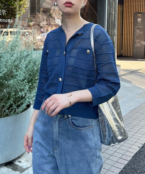 natural couture（ナチュラルクチュール）の「タック×透かしニット6分袖カーディガン（カーディガン/ボレロ・レディース・ピンク/ブルー系その他/ブラウン/ブラック/オフホワイト・FREE）」の22枚目の写真