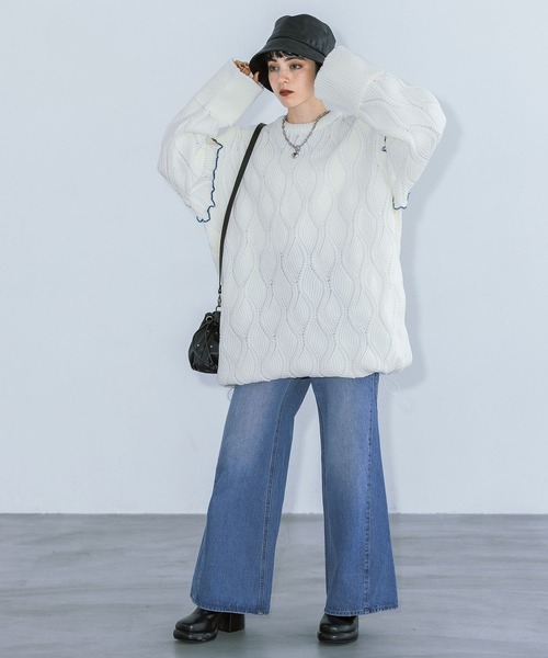 PAGEBOY(ページボーイ)の「スポンジケーブルチュニック(ニット/セーター・レディース・ターコイズブルー/ホワイト/ブラック・FREE)」の19枚目の写真