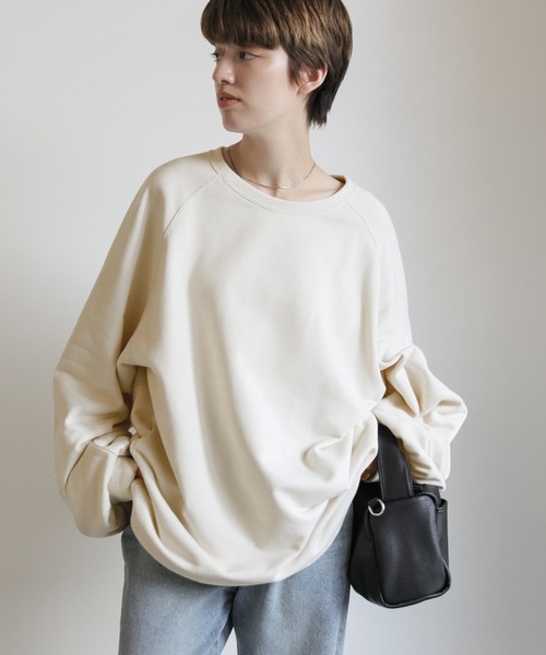 select MOCA（セレクトモカ）の「ボリュームスリーブスウェット（スウェット・レディース・オフホワイト/チャコールグレー・FREE）」の5枚目の写真