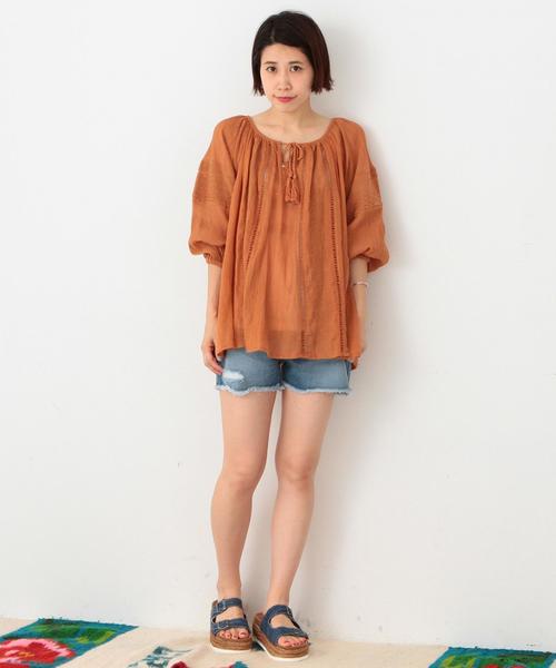 Another Edition（アナザーエディション）の「■ヨウリュウ刺しゅうブラウス/ AEBC Cﾖｳﾘｭｳ EMBR BL◆（シャツ/ブラウス・レディース・ホワイト/オレンジ・フリー）」の3枚目の写真