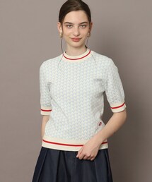 ◆【洗える】トリコロールジャカードハーフスリーブニット