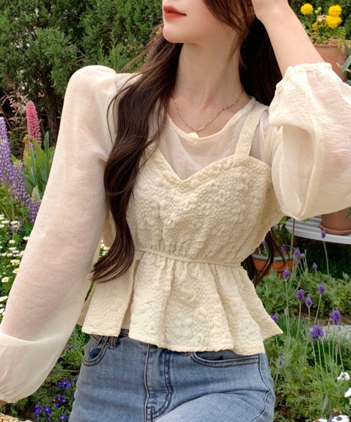 Sibra（シブラ）の「シースルーブラウス（シャツ/ブラウス・レディース・アイボリー/ブラック・M）」の2枚目の写真