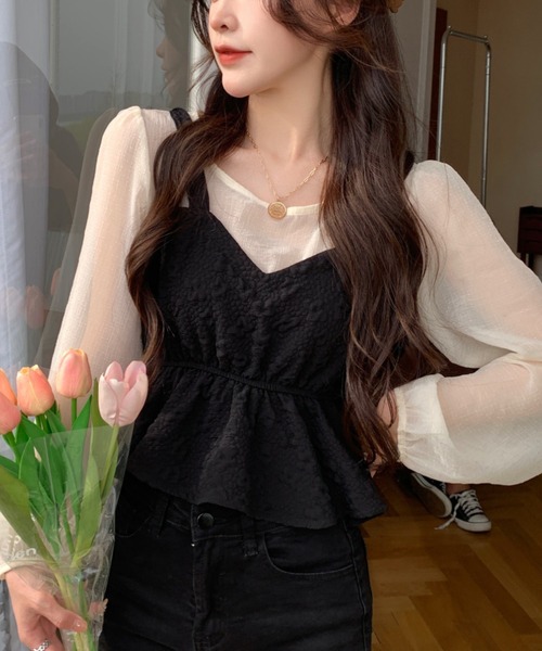 Sibra（シブラ）の「シースルーブラウス（シャツ/ブラウス・レディース・アイボリー/ブラック・M）」の15枚目の写真