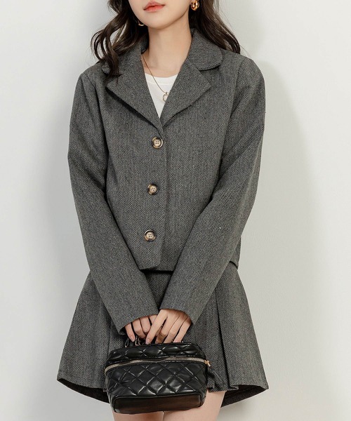 セール】【セットアップ】長袖韓国っぽシェブロン柄ジャケット+