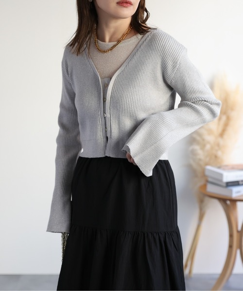 ap retro(アプレトロ)の「ラメ混リブVネックニットカーディガン / ニットカーディガン(カーディガン/ボレロ・レディース・ネイビー/グレー/アイボリー/ライトブルー・FREE)」の12枚目の写真